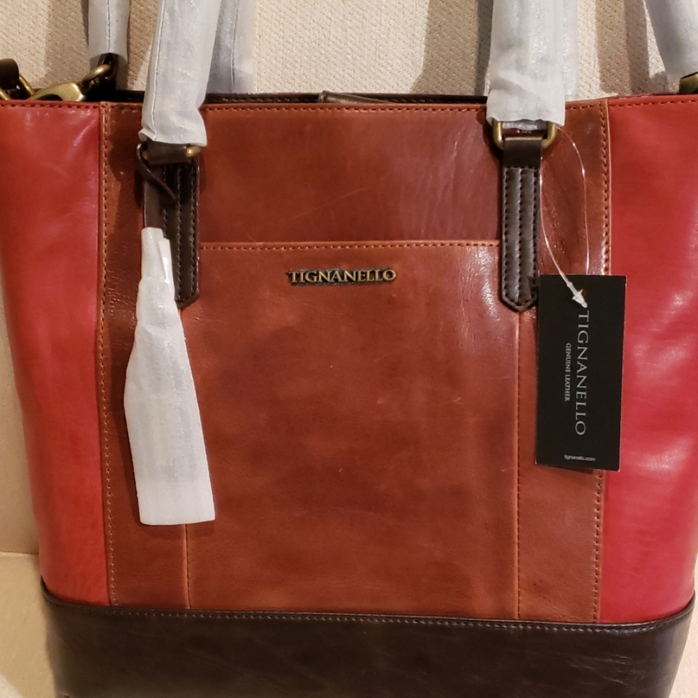 TIGNANELLO Leather Shoulder Bag Laptop Tote Tri-Color UN-USED!